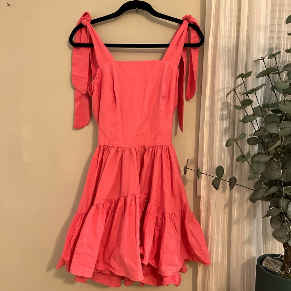 Cottagecore Soft Girl Coquette Pink Ruffle Tiered Hem Natural Fibers Mini Dress